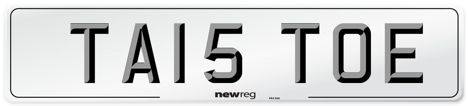 TA15 TOE Number Plate from New Reg
